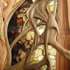 Интерьерное панно «Флора» из ценных пород древесины и янтаря