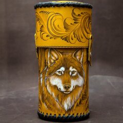 Походный термос суповой «Волк» обтянутый натуральной кожей