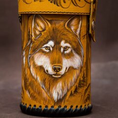 Походный термос суповой «Волк» обтянутый натуральной кожей