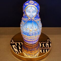 Голубая сувенирная «Матрёшка» с золотистой росписью