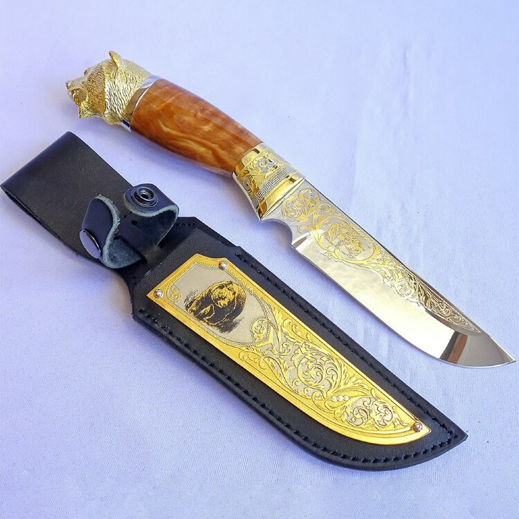 Охотничий нож «Бурый медведь» с позолоченным клинком