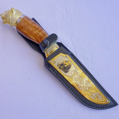 Охотничий нож «Бурый медведь» с позолоченным клинком