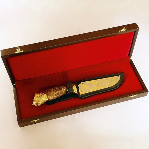 Охотничий нож «Бурый медведь» с позолоченным клинком