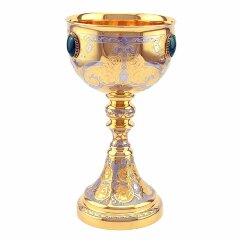 Наградной позолоченный кубок для вина «Царский малахит» в подарок начальнику
