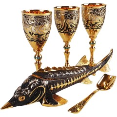 Набор для водки с икорницей «Осётр» и тремя фужерами в фирменной упаковке