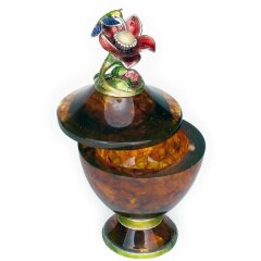 Янтарная шкатулка «Колибри» с серебром