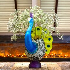 Эксклюзивная ваза для цветов «Павлин» из художественного стекла