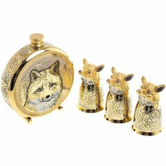 Металлическая фляжка «Лиса» с тремя стопками перевертышами