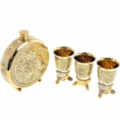 Металлическая фляжка «Лиса» с тремя стопками перевертышами