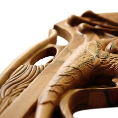 Интерьерное резное панно «Мироздание» из ценных пород древесины и янтаря