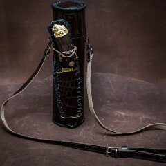 Походный термос «Лев» обтянутый натуральной кожей с ножом