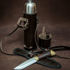 Походный термос «Лев» обтянутый натуральной кожей с ножом
