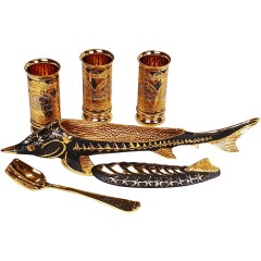 Набор для водки с икорницей «Осётр» и тремя стопками в подарок другу