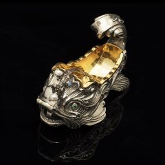 Серебряная икорница «Золотая рыбка» с сервировочной ложкой