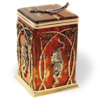 Янтарная коробочка для чая ручной работы «Тигр» — как символ 2022 года и новогодний сувенир в подарочной упаковке