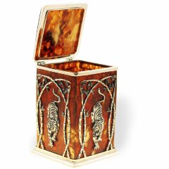 Янтарная коробочка для чая ручной работы «Тигр» — как символ 2022 года и новогодний сувенир в подарочной упаковке