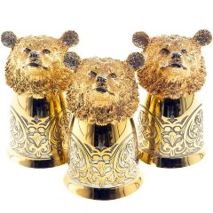 Позолоченные стопки перевёртыши «Медведь» (3 шт) в подарочном футляре