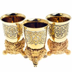 Позолоченные стопки перевёртыши «Медведь» (3 шт) в подарочном футляре