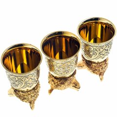 Позолоченные стопки перевёртыши «Медведь» (3 шт) в подарочном футляре