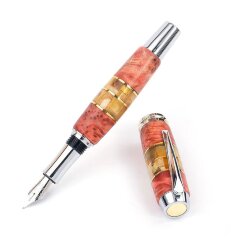 Хромированная перьевая ручка «Стиль» из капа берёзы и янтаря