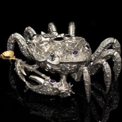 Икорница металлическая «Краб» с позолоченной ложкой в подарочном футляре