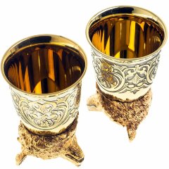 Позолоченные стопки перевёртыши «Медведь» (2 шт) в подарочном футляре