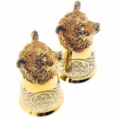 Позолоченные стопки перевёртыши «Медведь» (2 шт) в подарочном футляре