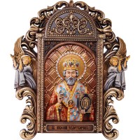 Большая резная икона ручной работы «Николай Чудотворец»