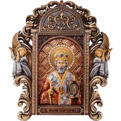 Большая резная икона «Николай Чудотворец» в подарок родным