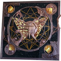 Большое резное панно «Вселенная» из массива дерева и янтаря — Премиум подарки
