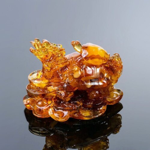 Фигурка из натурального янтаря «Черепаха дракон» в подарок к новому 2024 году