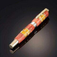 Хромированная перьевая ручка «Ричард» из капа берёзы и янтаря