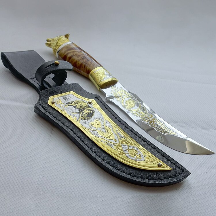 Сувенирный нож «Волк» с позолоченным клинком