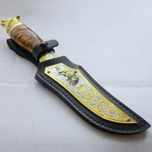 Сувенирный нож «Волк» с позолоченным клинком