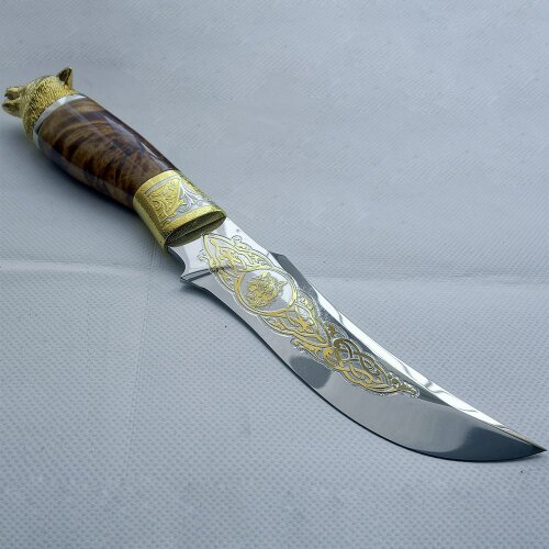 Сувенирный нож «Волк» с позолоченным клинком