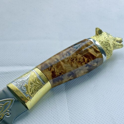 Сувенирный нож «Волк» с позолоченным клинком