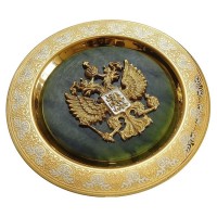 Сувенирная тарелка «Герб России» на нефрите
