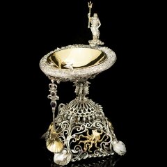 Серебряная икорница «Нептун» с позолотой и морской раковиной Galiotis