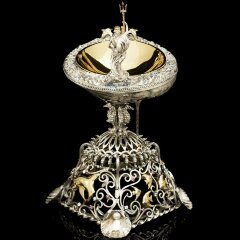 Серебряная икорница «Нептун» с позолотой и морской раковиной Galiotis