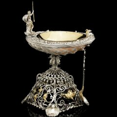 Серебряная икорница «Нептун» с позолотой и морской раковиной Galiotis