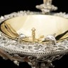 Икорница ажурная «Нептун» из серебра с позолотой и морской раковиной Галиотис
