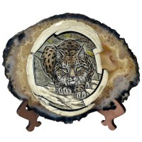 Авторский сувенир «Рысь» из бивня мамонта на срезе агата