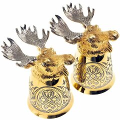 Позолоченные стопки перевёртыши «Лось» (2 шт) в подарочном футляре