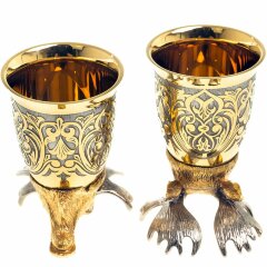 Позолоченные стопки перевёртыши «Лось» (2 шт) в подарочном футляре