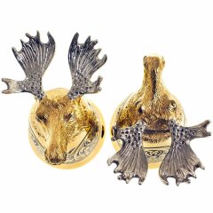 Позолоченные стопки перевёртыши «Лось» (2 шт) в подарочном футляре