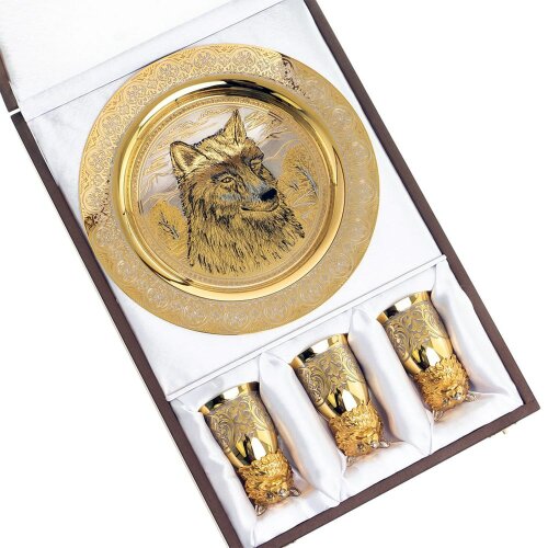 Декоративная тарелка «Волк» с тремя стопками перевертышами