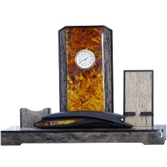 Письменный набор с часами «Герб России» из янтаря и ореха