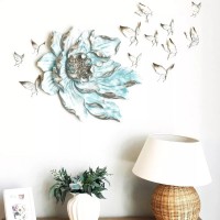Настенное декоративное панно «Лотос и бабочки» голубого цвета