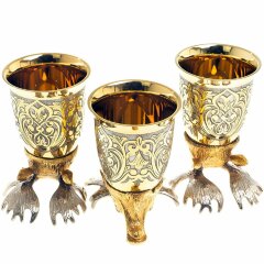 Позолоченные стопки перевёртыши «Лось» (3 шт) в подарочном футляре