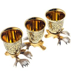 Позолоченные стопки перевёртыши «Лось» (3 шт) в подарочном футляре